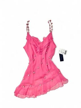 Ice Hot Pink Ruffled Spaghetti-Strap Blouse